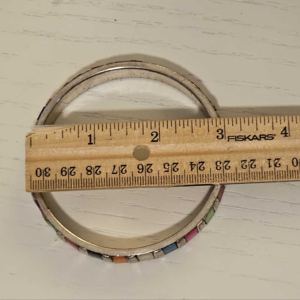 Silver multi-color inlay stone Bangle - Picture 4 of 5